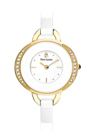 Stalen Quartz Horloge Ceramic - Wit en Goudkleurig