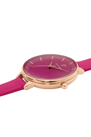 Leren Quartz Horloge Délice  Frambozenrood en Roségoudkleurig