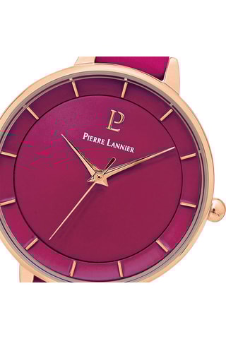 Leren Quartz Horloge Délice  Frambozenrood en Roségoudkleurig