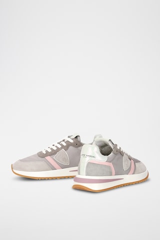 Kalfsnubuck Sneakers Tropez - Lichtgrijs en Roze 