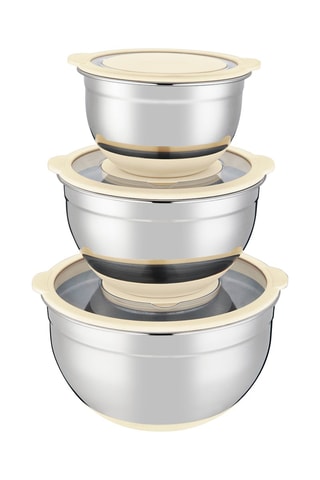 3 saladiers en acier inoxydable avec couvercle - 16 / 20 / 24 cm