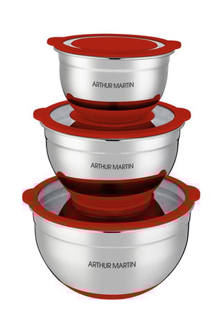 3 bols mélangeurs en acier inoxydable avec couvercle - 16/20/24 cm