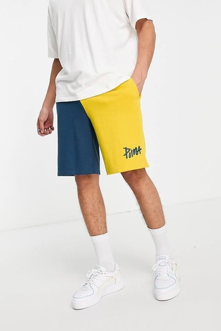 Skateboardbermuda - Donkerblauw en Geel - Puma