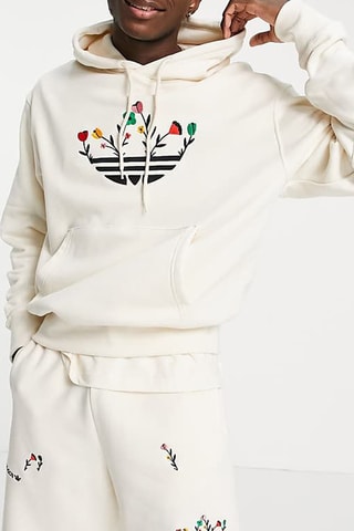 Sweater met Capuchon Originals Floral Trefoil - Ecru - Adidas