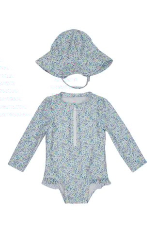 Maillot 1 pièces et bob - Gris et vert