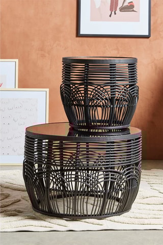 2 tables basses en verre, bambou et rotin Element- 60 x 40,5 cm/40 x 36,5 cm