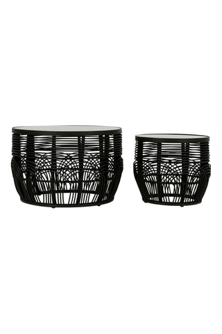 2 tables basses en verre, bambou et rotin Element- 60 x 40,5 cm/40 x 36,5 cm