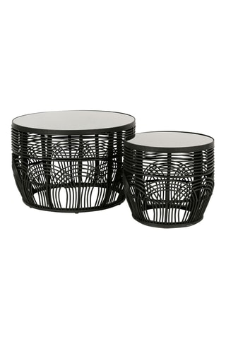 2 tables basses en verre, bambou et rotin Element- 60 x 40,5 cm/40 x 36,5 cm