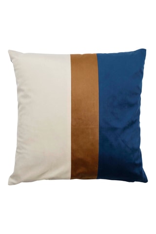 Housse de coussin en velours Mocoa - Bleu marine et camel - 45 x 45 cm