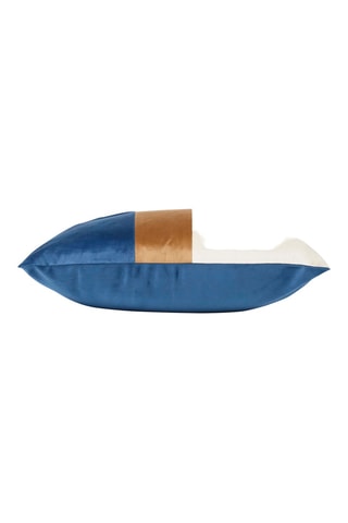 Housse de coussin en velours Mocoa - Bleu marine et camel - 45 x 45 cm