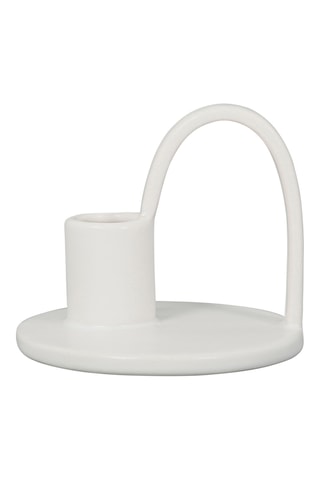 Bougeoir en grès Blue Sand - 8 cm - Blanc