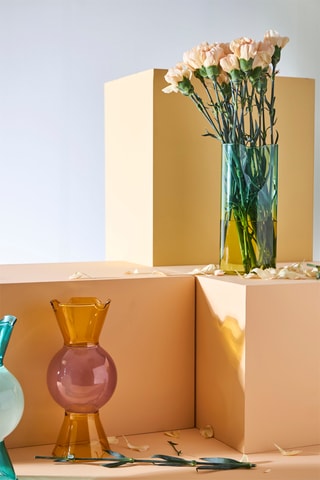 Vase en verre borosilicate Funky - 11 x 7,5 x 25 cm - Turquoise