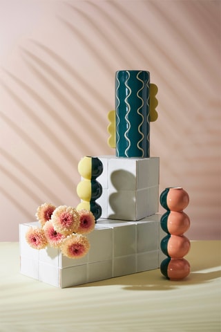 Vase en grès Lumi - 8,5 cm - Jaune et vert émeraude