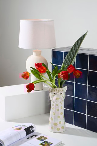 Lampe à poser en céramique et lin Klosen - Blanc