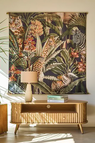 Lampe à poser en céramique et lin Minera - Ecru et beige