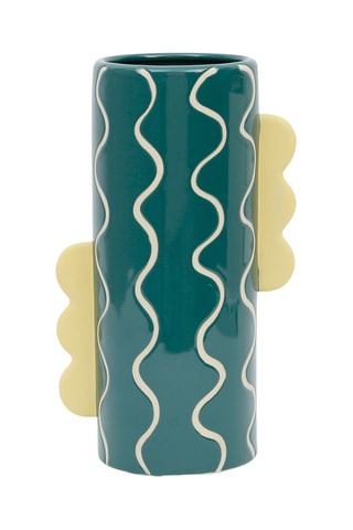 Vase en grès Lumi - 30 cm - Vert émeraude et jaune