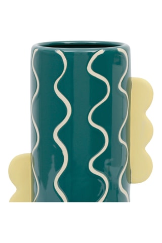 Vase en grès Lumi - 30 cm - Vert émeraude et jaune