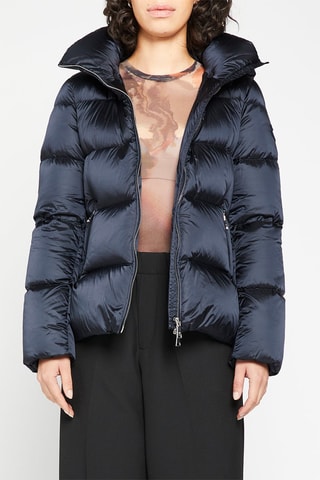 Gewatteerde Korte Jas met Capuchon Marineblauw