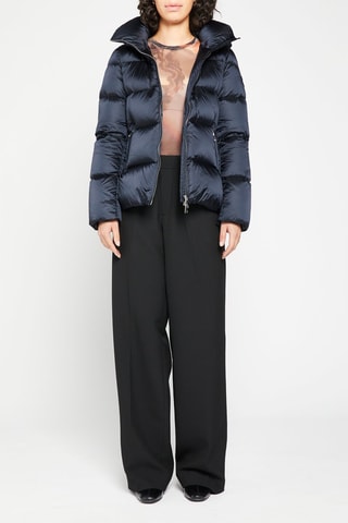 Gewatteerde Korte Jas met Capuchon Marineblauw