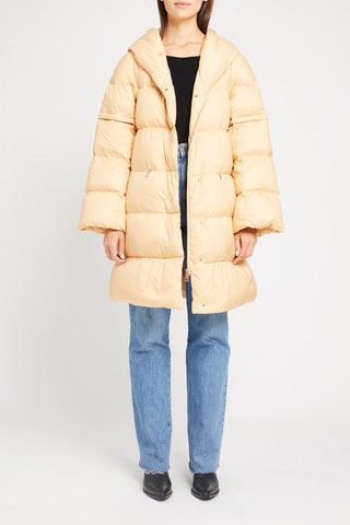 Doudoune midi à capuche Beige