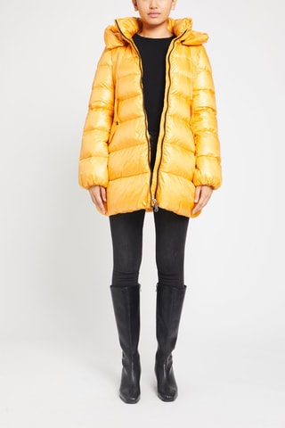 Doudoune midi brillante à capuche Jaune