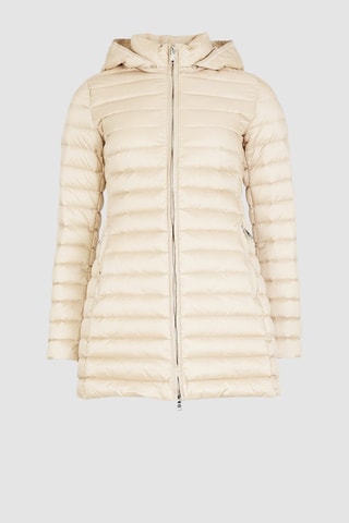Doudoune midi à capuche Beige