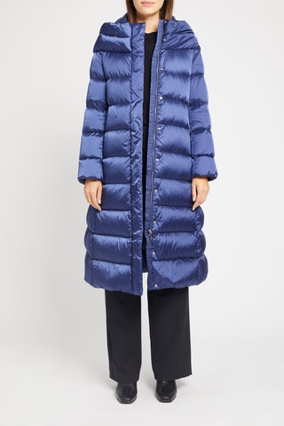 Doudoune longue à capuche Bleu
