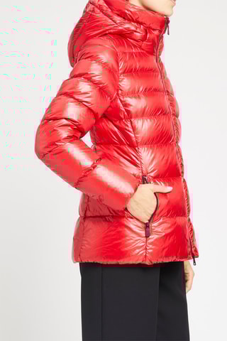 Doudoune brillante à capuche Rouge brillant