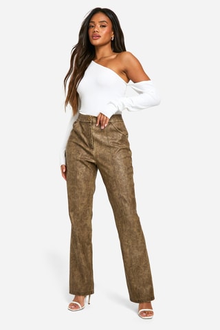Pantalon cigarette taille haute - Marron