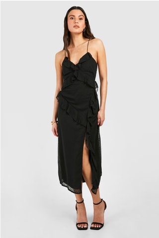 Robe midi en plumetis - Noir