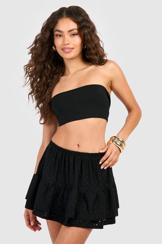 Minijupe volanté en broderie anglaise - Noir
