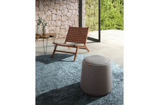 Pouf - Imitation chêne et gris