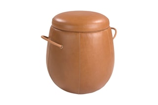 Pouf 2-en-1 - Camel - En cuir