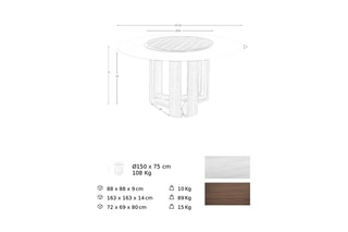 Table en porcelaine et noyer - 150 x 75 x 150 cm