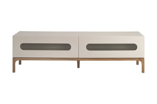 Meuble TV 2 tiroirs - Gris et naturel