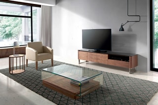 Meuble TV 3 portes en noyer - 200 x 48 x 45 cm