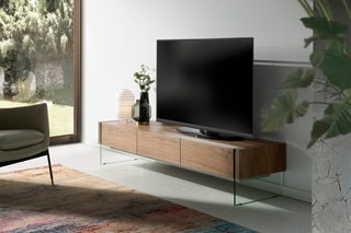 Meuble TV 3 tiroirs Naturel et transparent