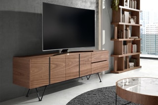 Meuble TV 4 portes 2 tiroirs - Imitation noyer et noir