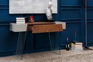 Console 1 tiroir - Imitation noyer et gris clair