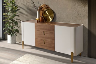 Buffet 2 portes en bois de noyer - 180 x 47 x 80 cm