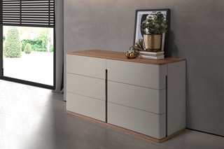 Commode 6 tiroirs - Blanc et imitation noyer