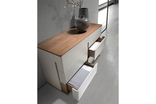 Commode 6 tiroirs - Blanc et imitation noyer