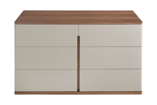 Commode 6 tiroirs - Blanc et imitation noyer