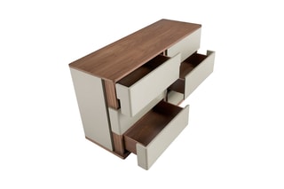Commode 6 tiroirs - Blanc et imitation noyer
