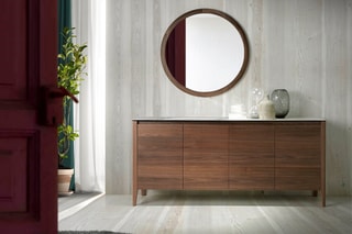 Buffet 4 portes - Imitation noyer et blanc