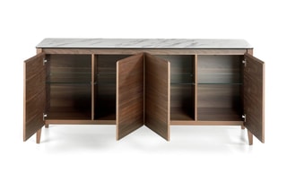 Buffet 4 portes - Imitation noyer et blanc