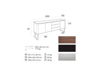 Buffet 3 portes - Imitation noyer et argenté