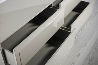 Buffet 4 tiroirs - Gris et imitation noyer