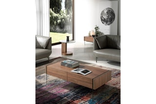 Table basse - Imitation noyer et transparent