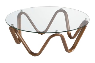 Table basse en noyer et verre - 115 x 38 x 115 cm